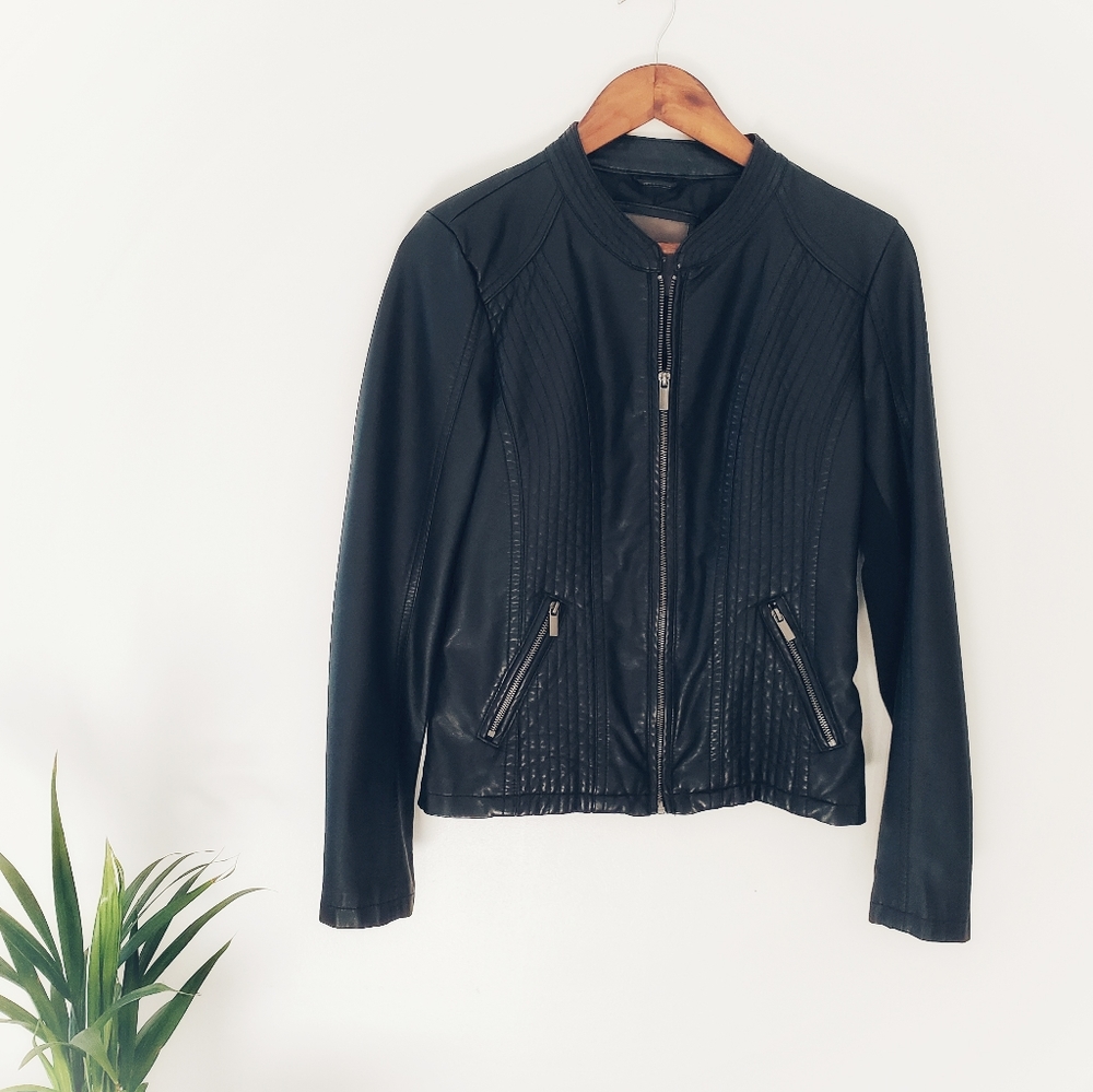 Faux Black Leather Jacket w/stretch